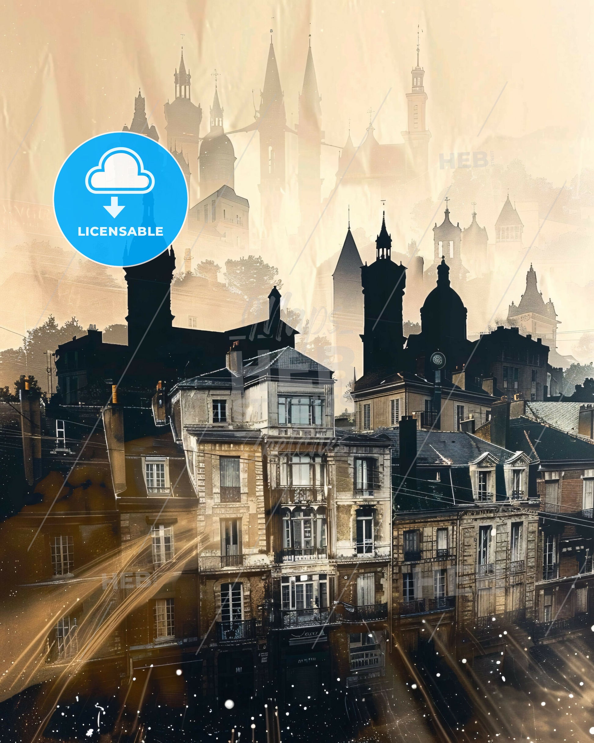 Pessac Skylines Double Exposure Art - A city with many buildings