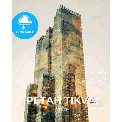 Petah Tikva Skyline Composite Art Print - A tall building with many windows - Square format print template