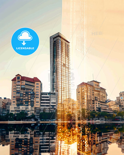 Petah Tikva Skyline Double Exposure Composite Art - A city with a tall building