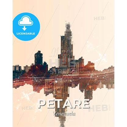 Petare, Venezuela: Icons in Double Exposure Dream - A city skyline with a reflection of the water - Square format print template
