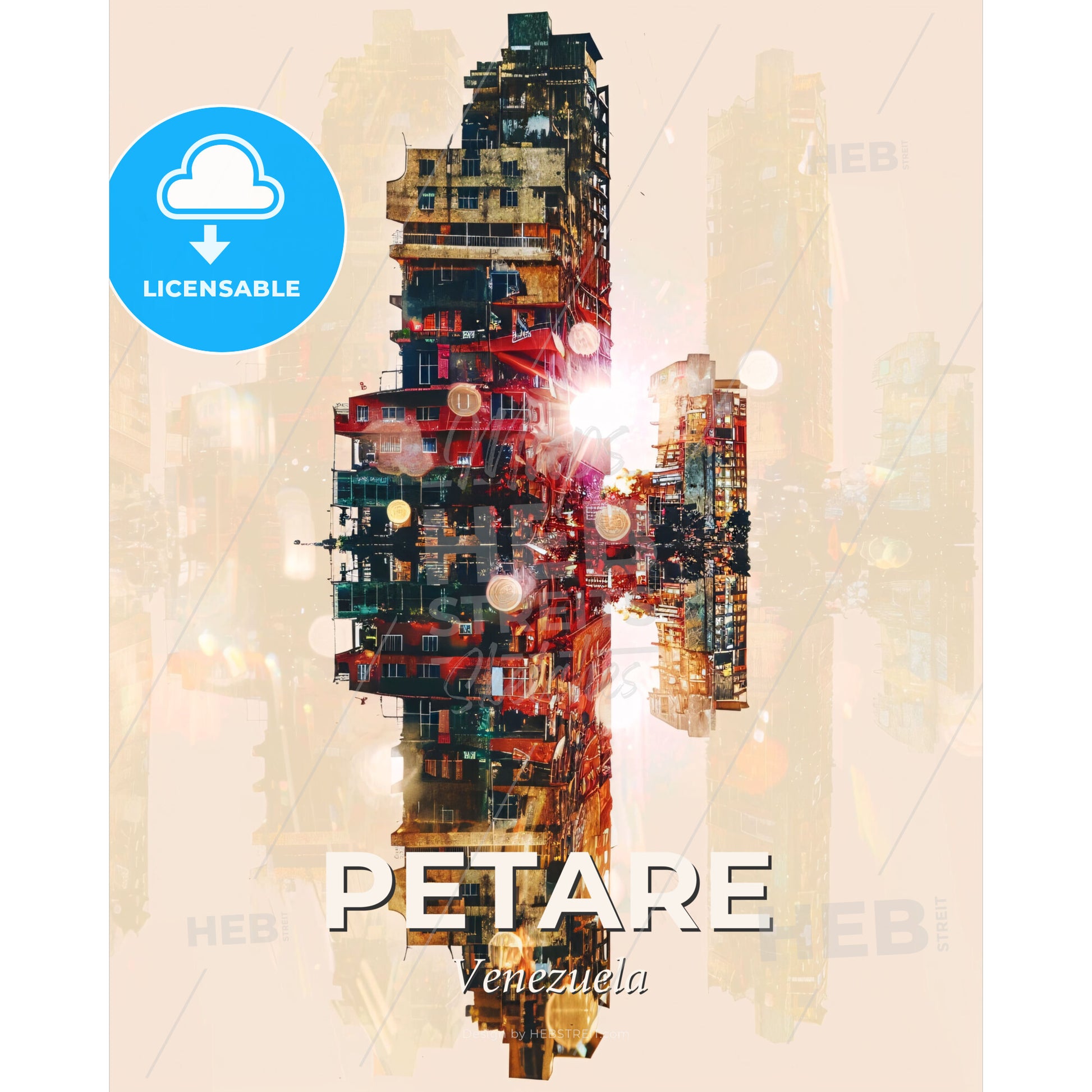 Petare City Dreamy Art: Double Exposure of Architecture - A city skyline with many buildings - Square format print template
