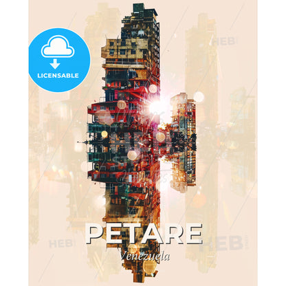 Petare City Dreamy Art: Double Exposure of Architecture - A city skyline with many buildings - Square format print template