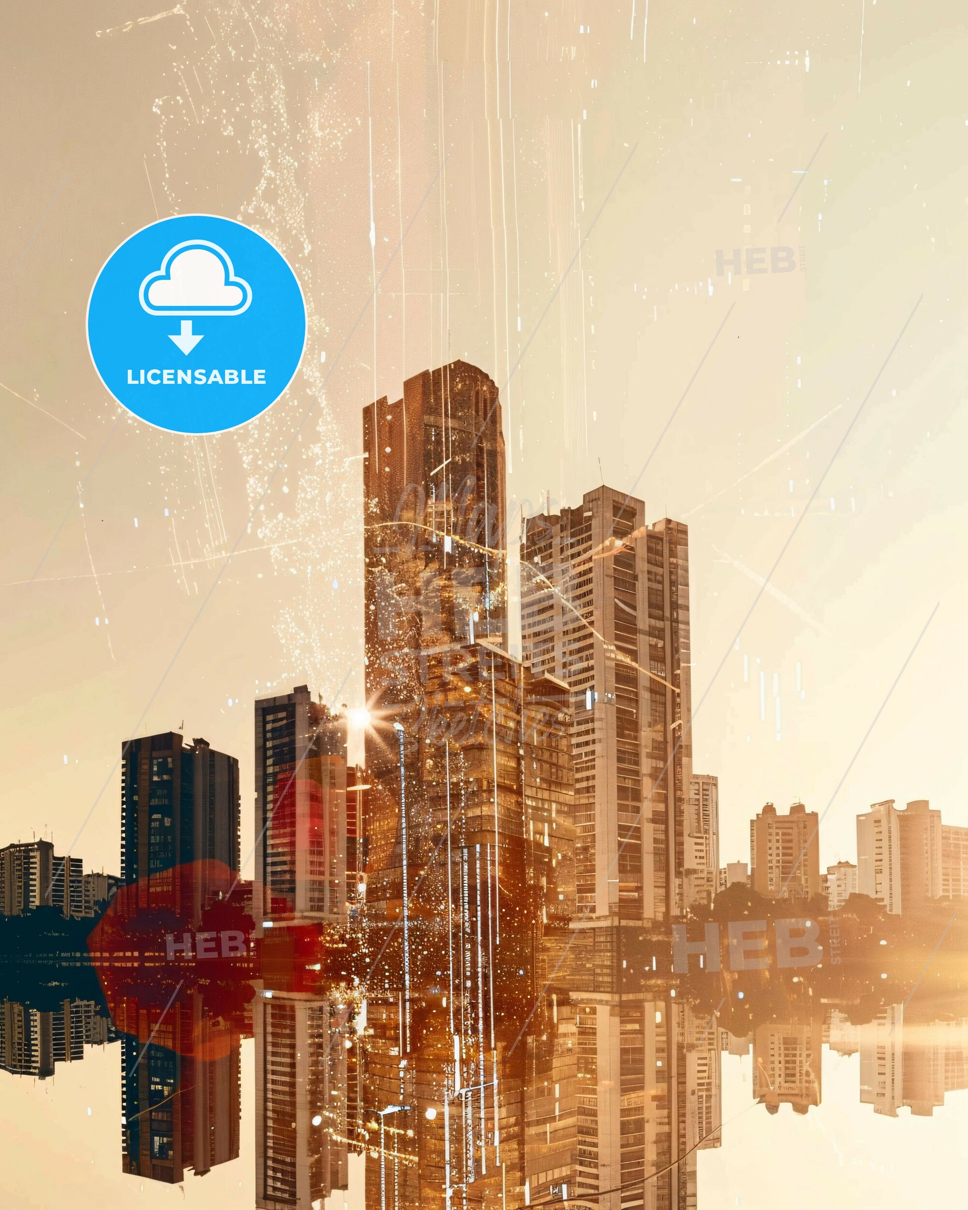 Petropolis Skyline Composite Art With Subtle Backlights - A city skyline with water and reflection