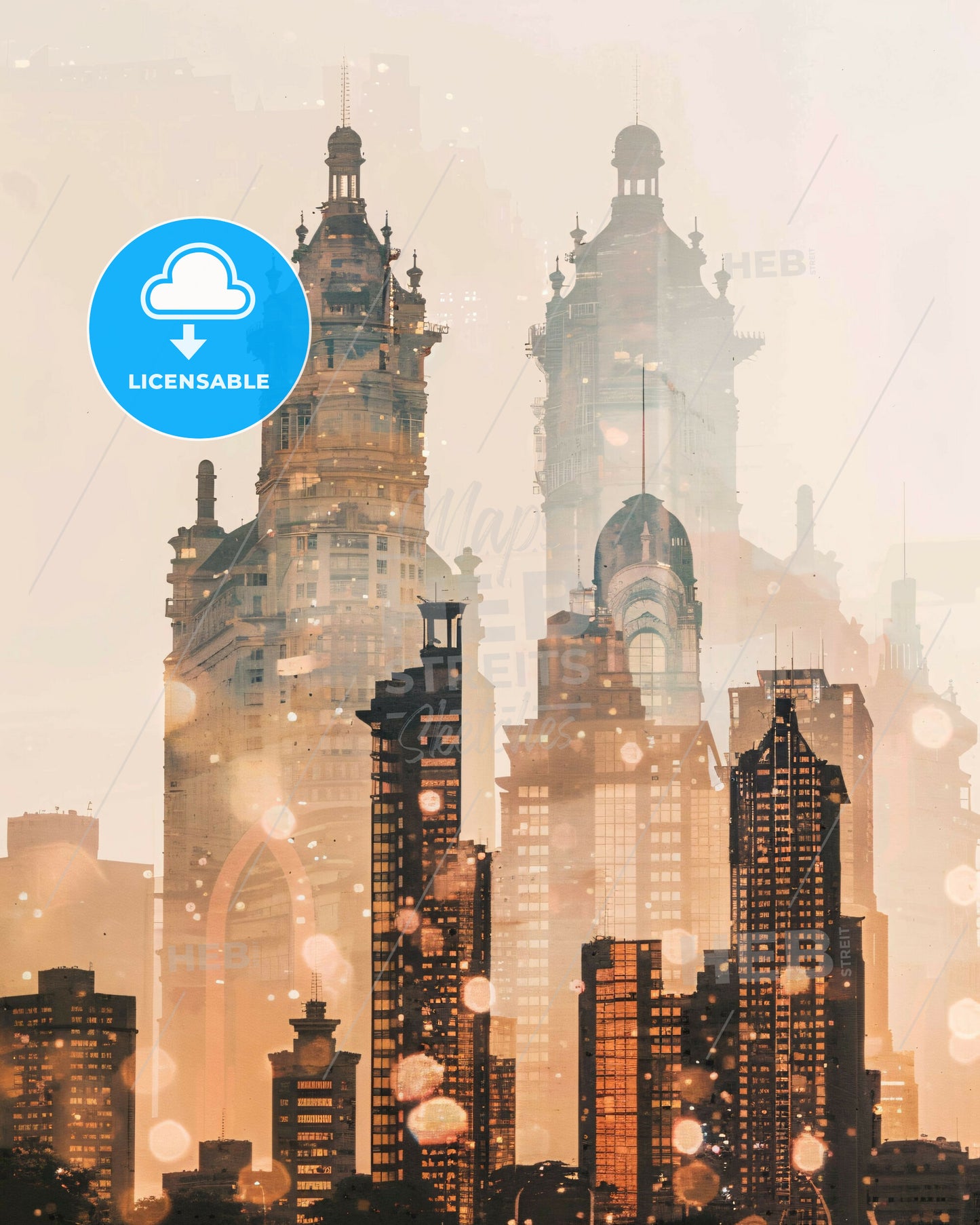 Petropolis City Skyline Composite Art - A city skyline with many tall buildings