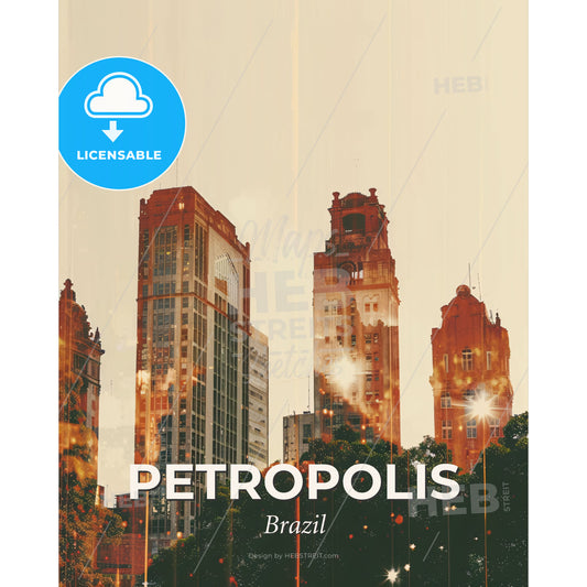 Petropolis City Skyline Dreamy Double Exposure Artwork - A group of tall buildings with trees - Square format print template