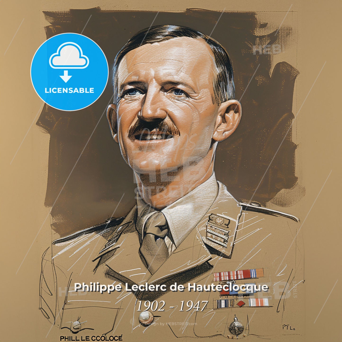 Philippe Leclerc de Hauteclocque, 1902 - 1947, French General - A Portrait Of A Man In A Military Uniform Print Template