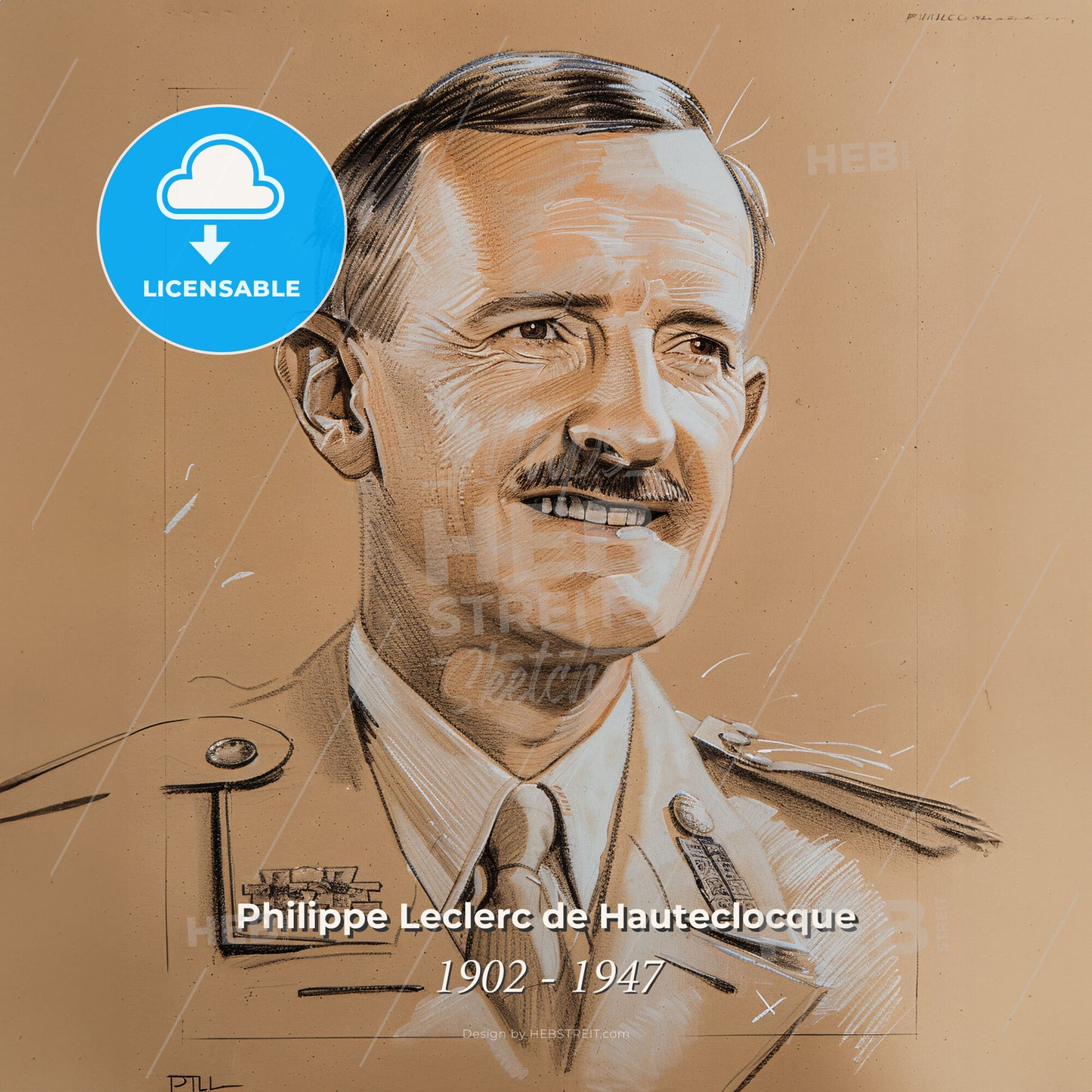 Philippe Leclerc de Hauteclocque, 1902 - 1947, French General - A Drawing Of A Man In A Military Uniform Print Template