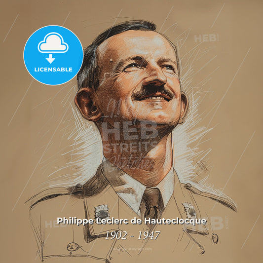Philippe Leclerc de Hauteclocque, 1902 - 1947, French General - A Drawing Of A Man In A Military Uniform Print Template