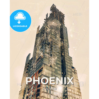 Phoenix City Skyline Art Silhouette Skyfall - A tall building with many windows - Square format print template
