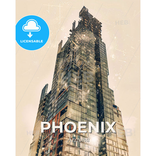 Phoenix City Skyline Art Silhouette Skyfall - A tall building with many windows - Square format print template
