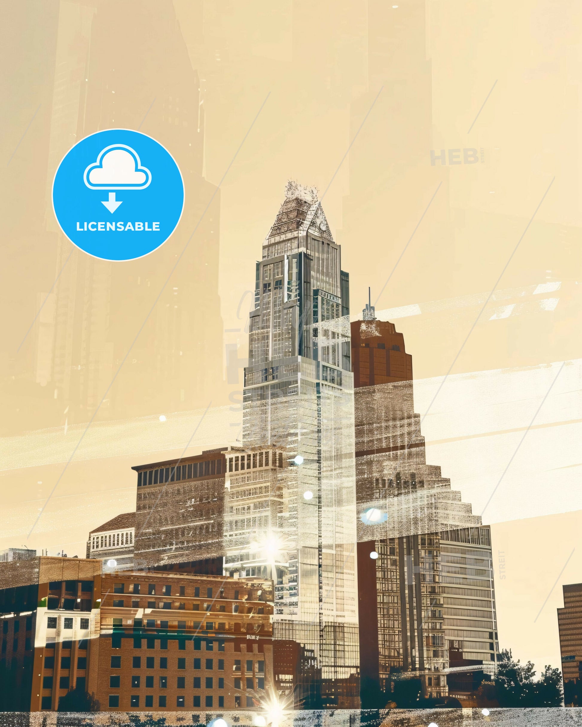 Phoenix Cityscape Symphony in Beige - A city skyline with many tall buildings