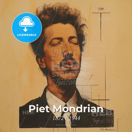 Piet Mondrian, 1872 - 1944, Dutch painter - A Man With A Mustache Print Template