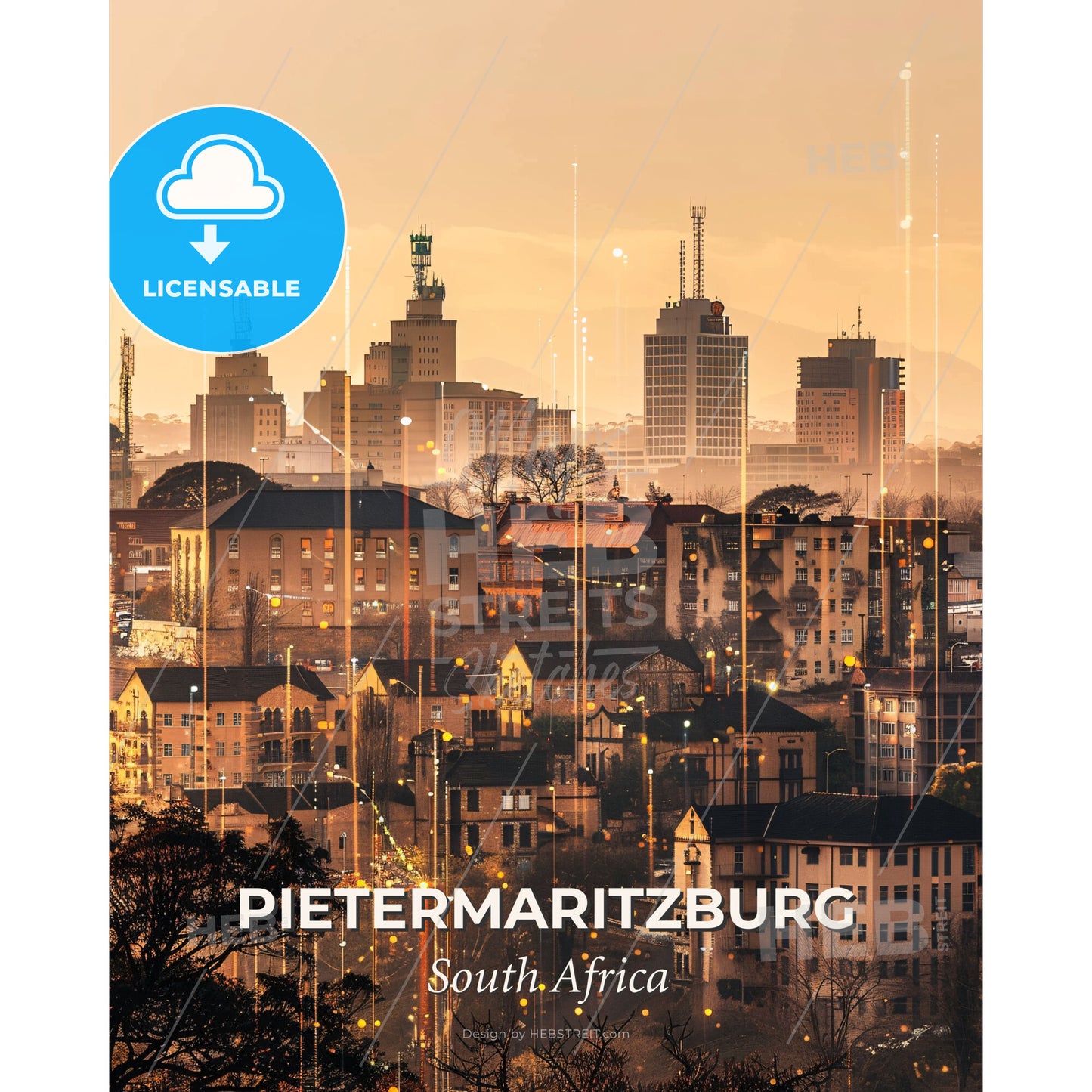 Pietermaritzburg Skyline Composite Art Majestic Poster - A city with many buildings - Square format print template