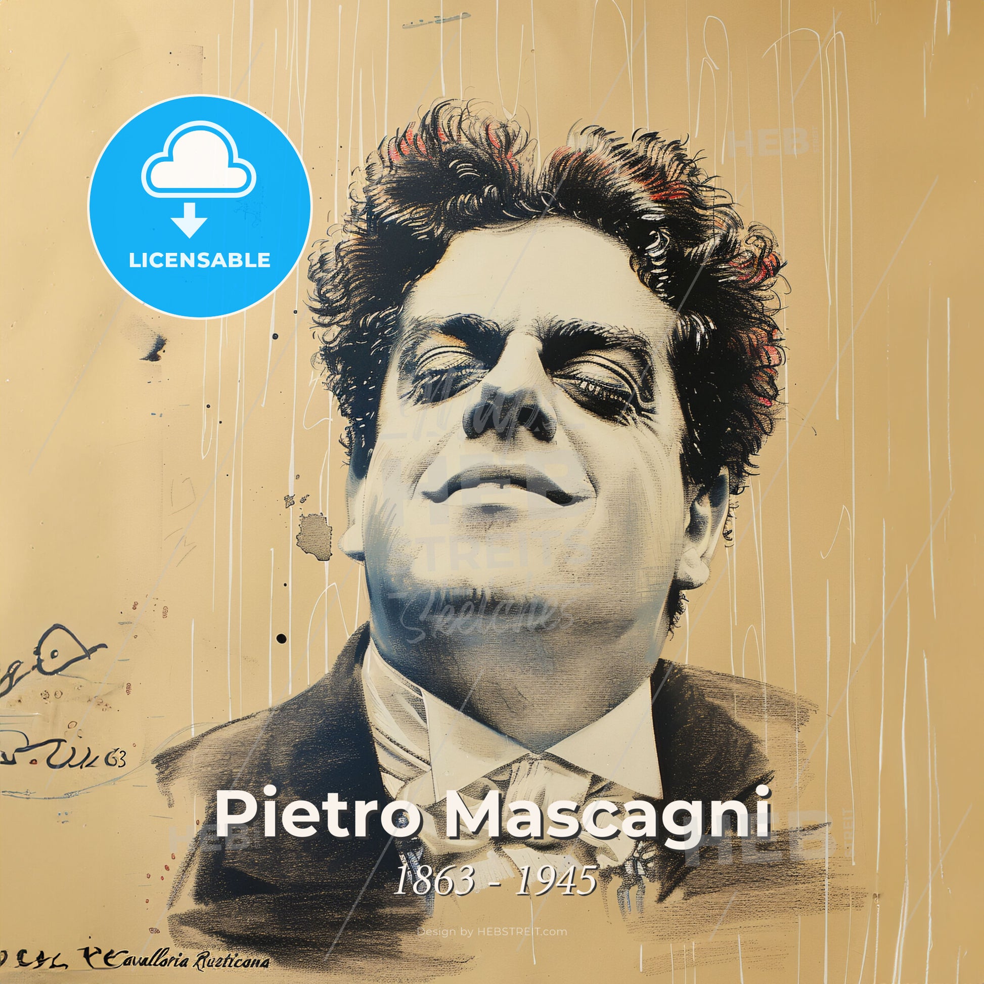 Pietro Mascagni, 1863 - 1945, Italian composer - A Drawing Of A Man Print Template