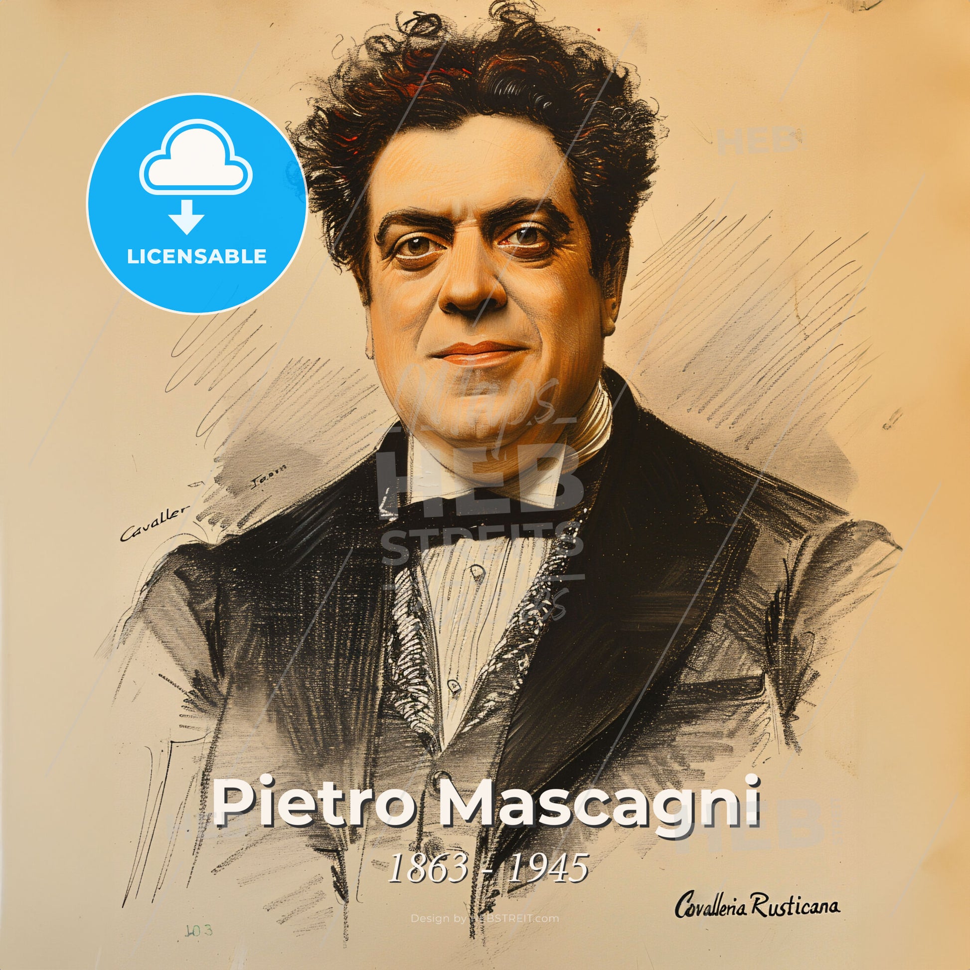 Pietro Mascagni, 1863 - 1945, Italian composer - A Portrait Of A Man Print Template