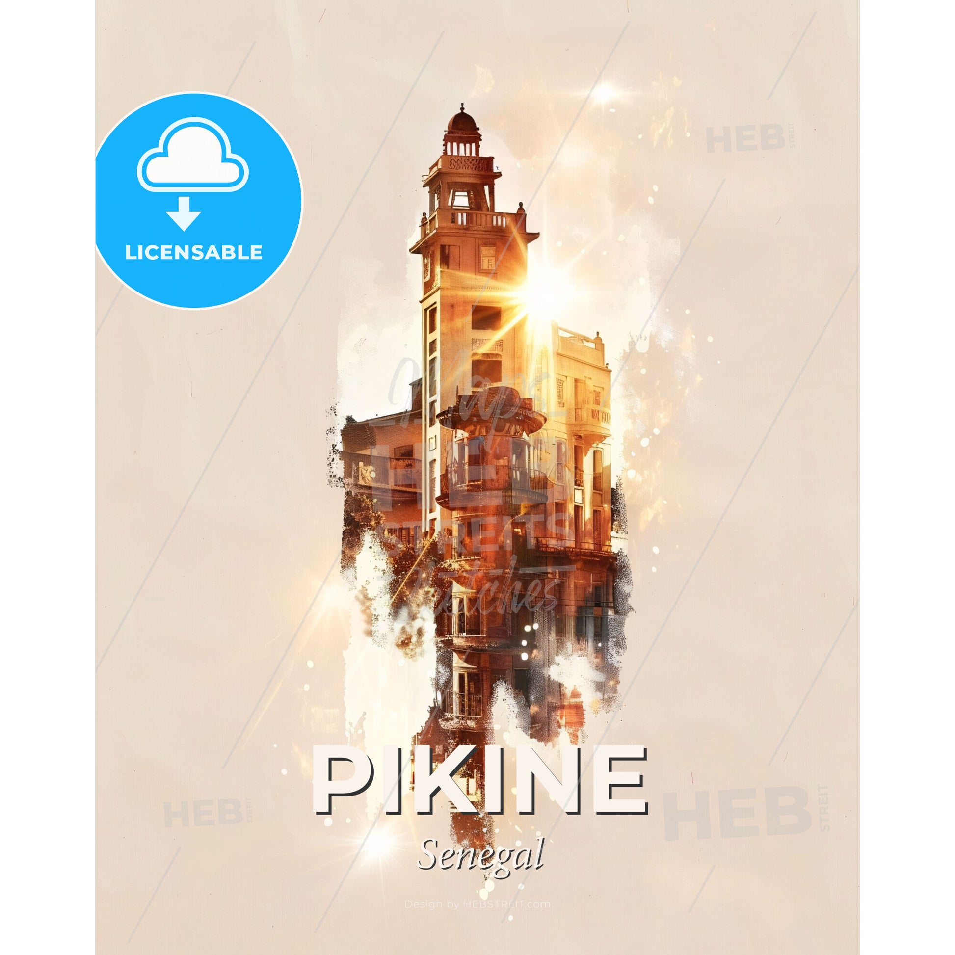 Pikine Senegal Skyline Double Exposure - A building with a light shining through it - Square format print template