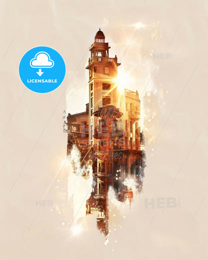 Pikine Senegal Skyline Double Exposure - A building with a light shining through it