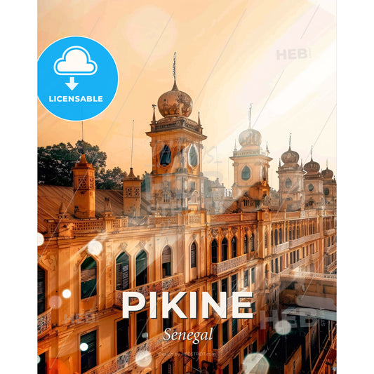 Pikine, Senegal: A Vibrant Urban Silhouette - A building with many towers - Square format print template