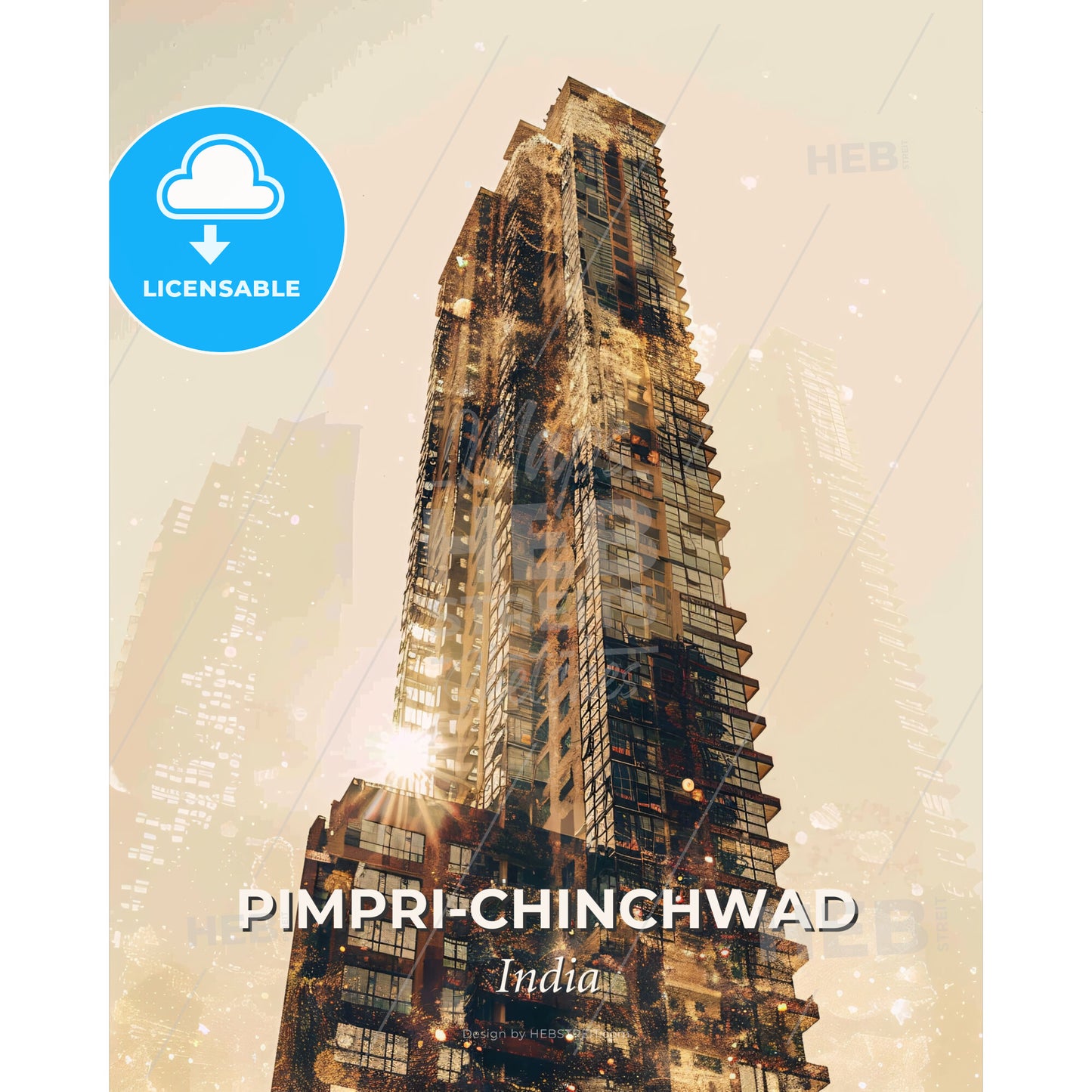 Pimpri-Chinchwad: Vibrant Cityscape Silhouette Poster - A tall building with many windows - Square format print template