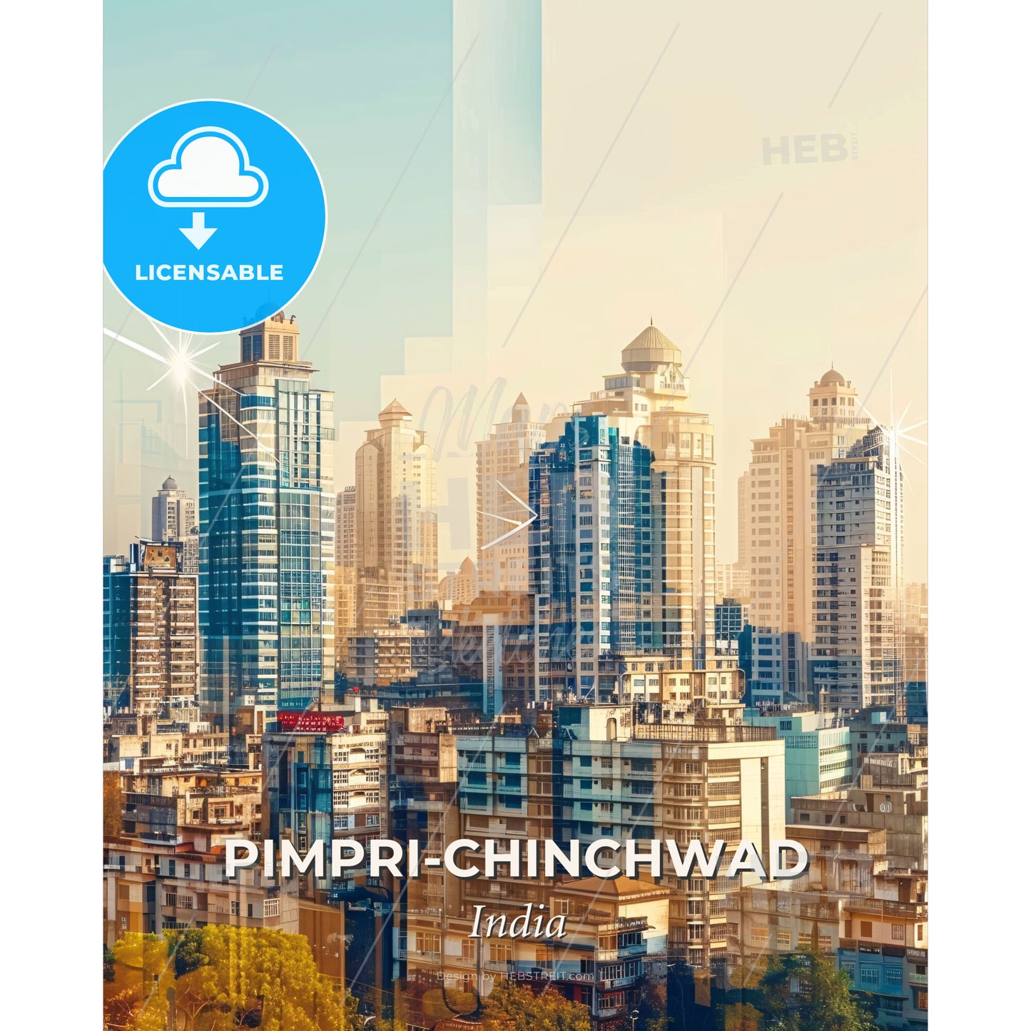 Pimpri-Chinchwad City Skyline with Local Architecture Glows - A city skyline with many tall buildings - Square format print template