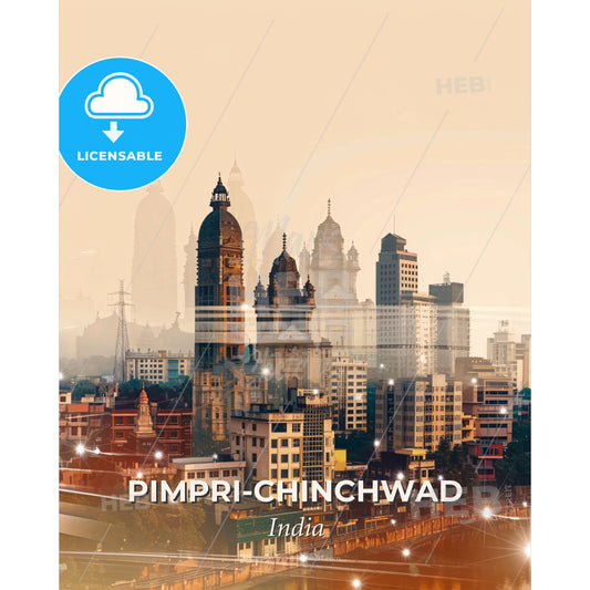 Pimpri-Chinchwad: City Skyline Artwork - A city skyline with many tall buildings - Square format print template