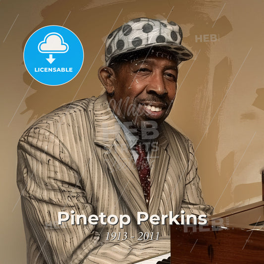 Pinetop Perkins, 1913 - 2011, American blues pianist - A Man In A Suit And Hat Sitting At A Piano Print Template