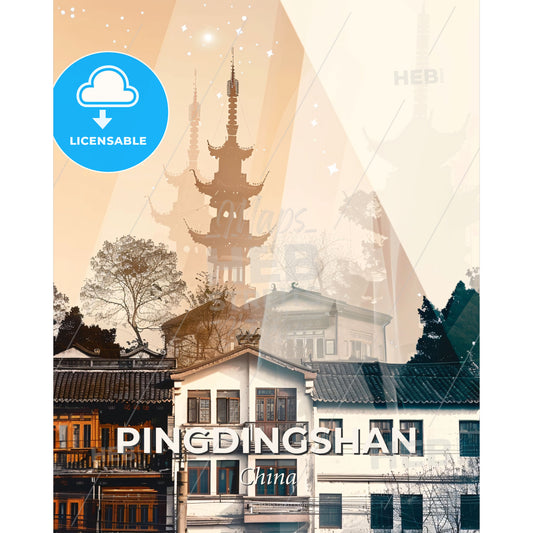 Pingdingshan Cityscape Architecture Art Deco - A group of buildings with a tall tower - Square format print template