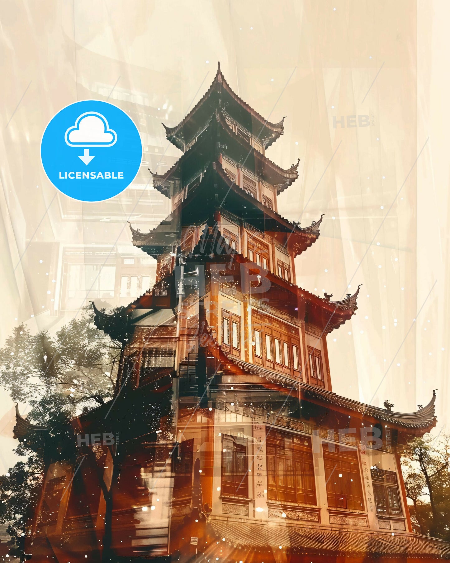 Pingdingshan Skyline Double Exposure Art - A building with a tall tower