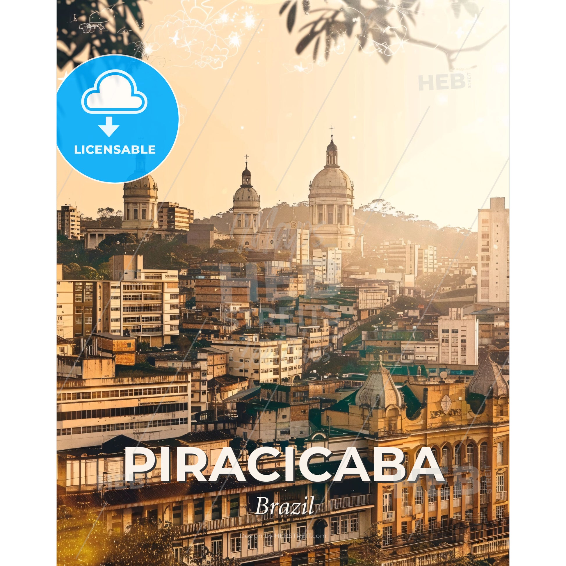 Piracicaba Skyline Composite Art Poster - A city with many buildings - Square format print template