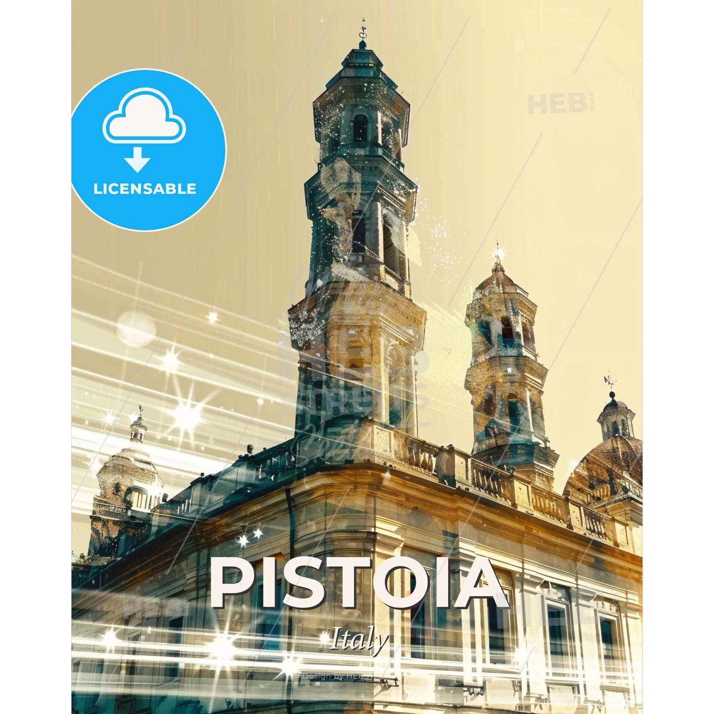 Pistoia Artistic Skyline Composite Poster Art - A building with a tower - Square format print template