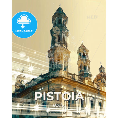 Pistoia Artistic Skyline Composite Poster Art - A building with a tower - Square format print template
