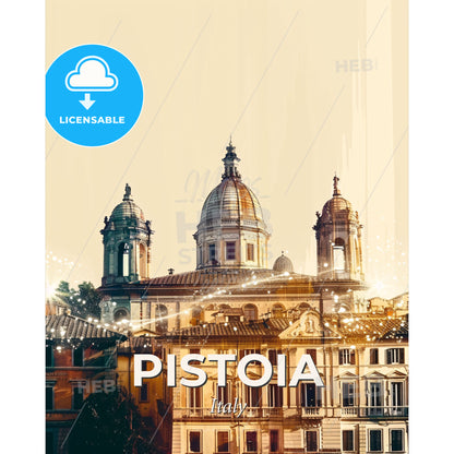 Pistoia Cityscape Panorama Poster Art - A building with a dome and a roof - Square format print template