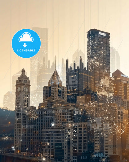 Pittsburgh Skyline Beauty: Iconic Beige Wonder - A city skyline with many tall buildings
