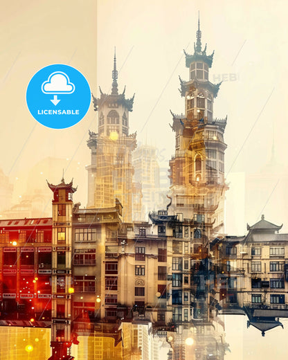 Pizhou Skyline Art: Local Icons in Harmony - A city with many tall buildings
