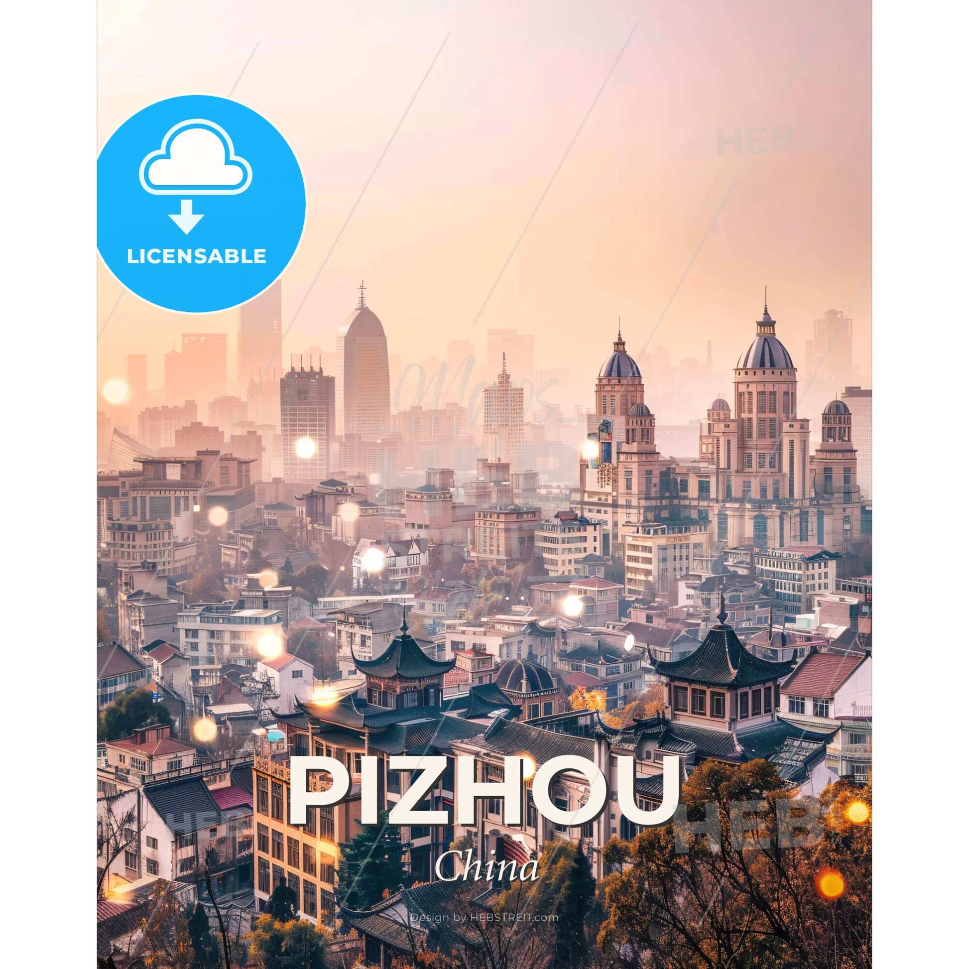 Pizhou Skyline Double Exposure Composite Art - A city with many buildings - Square format print template