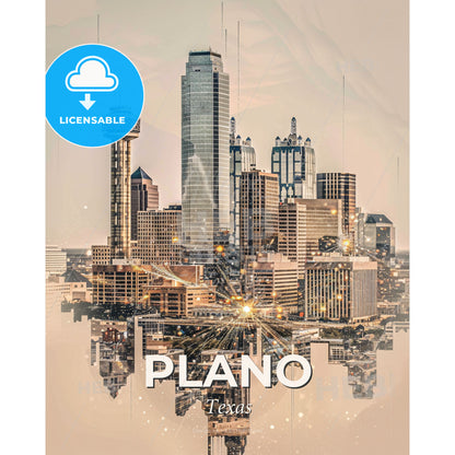 Plano Skyline Double Exposure Art Poster - A city skyline with many tall buildings - Square format print template