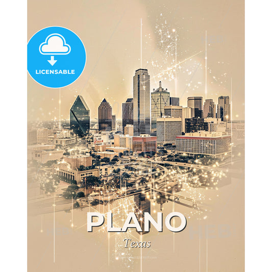 Plano Skyline Composite Art with Local Architecture - A city with many lights - Square format print template