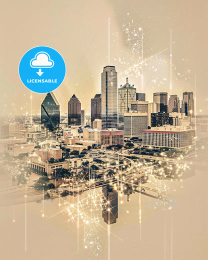 Plano Skyline Composite Art with Local Architecture - A city with many lights