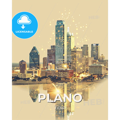 Plano Dreamy Cityscape Composite Poster - A city skyline with lights reflecting on water - Square format print template