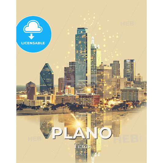 Plano Dreamy Cityscape Composite Poster - A city skyline with lights reflecting on water - Square format print template