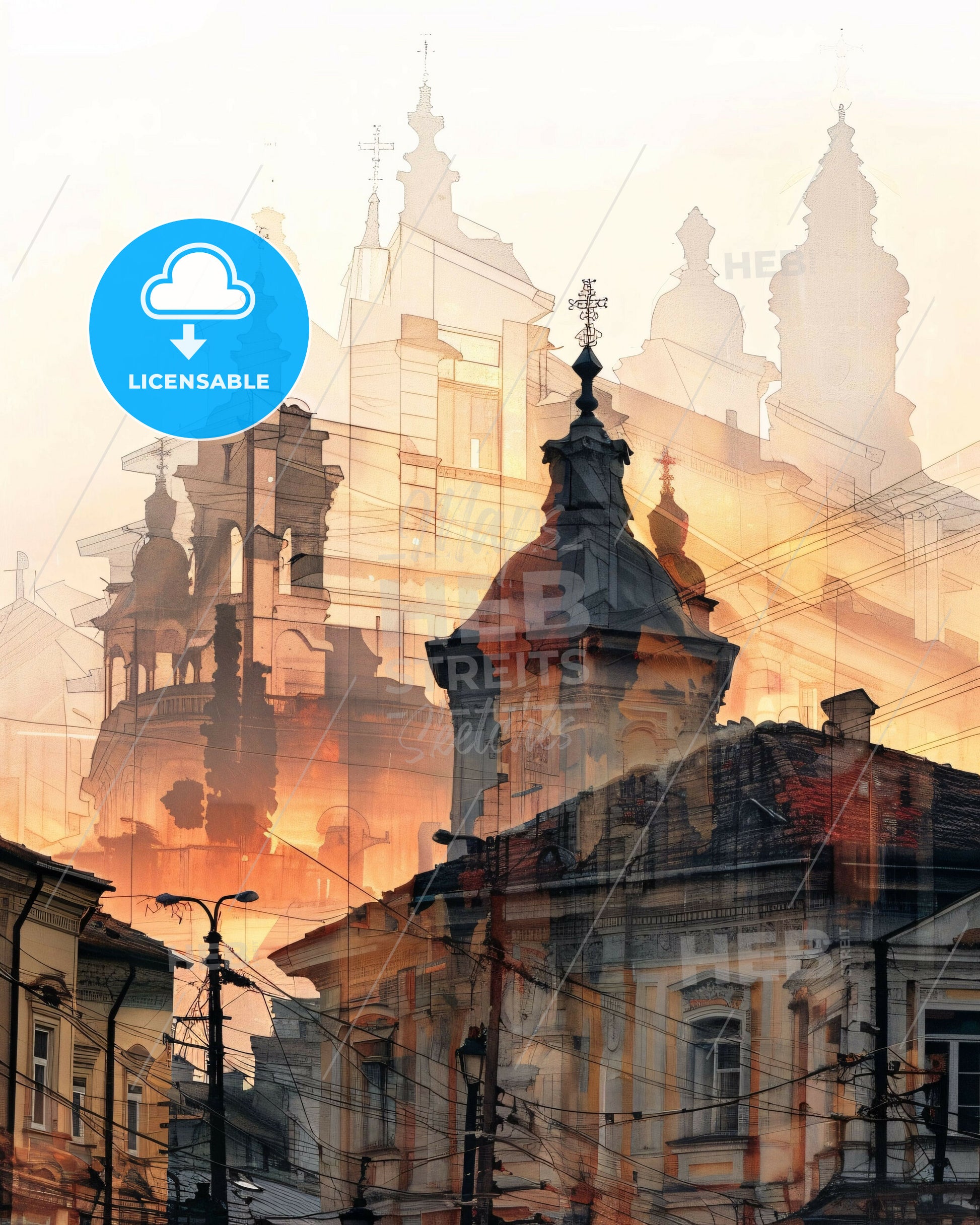 Plovdiv Skyline Composite Icon Silhouette Poster - A city with buildings and towers