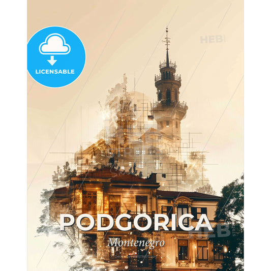 Podgorica Skyline Double Exposure Architecture Art - A double exposure of a building - Square format print template