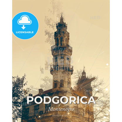 Podgorica Skyline Architecture Poster Design - A building with a tower - Square format print template