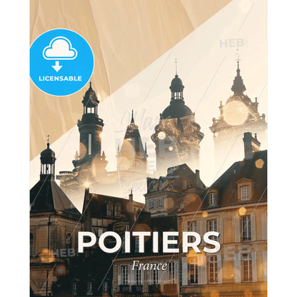 Poitiers - Radiant Ruins Skyline Silhouette - A group of buildings with towers - Square format print template