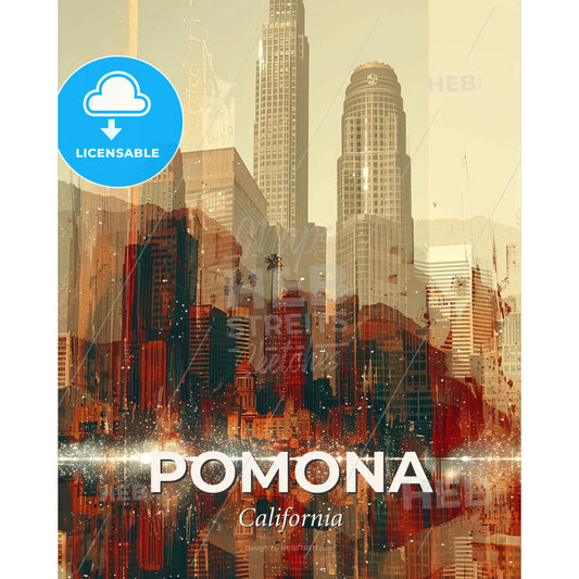 Pomona, California: Skyline Composite Art Paradise - A city skyline with many tall buildings - Square format print template