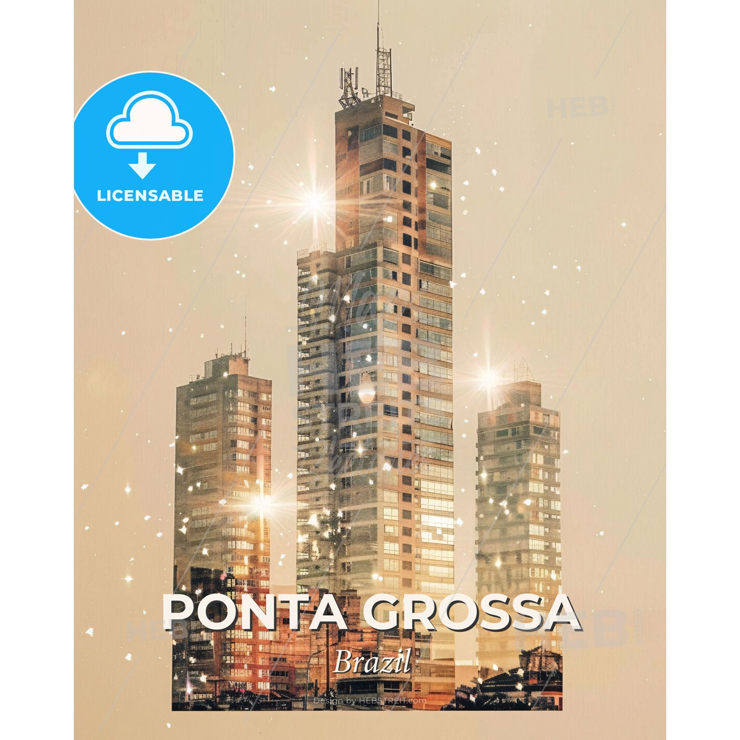 Ponta Grossa Skyline Double Exposure Composite Art - A tall buildings with snow falling - Square format print template