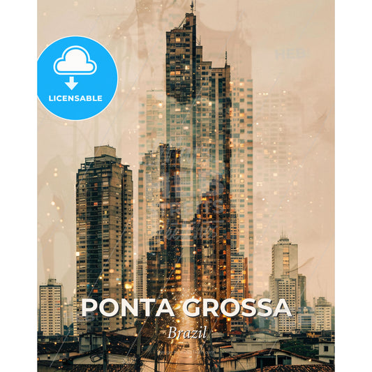 Ponta Grossa Skyline Composite City Poster Design - A city skyline with many tall buildings - Square format print template
