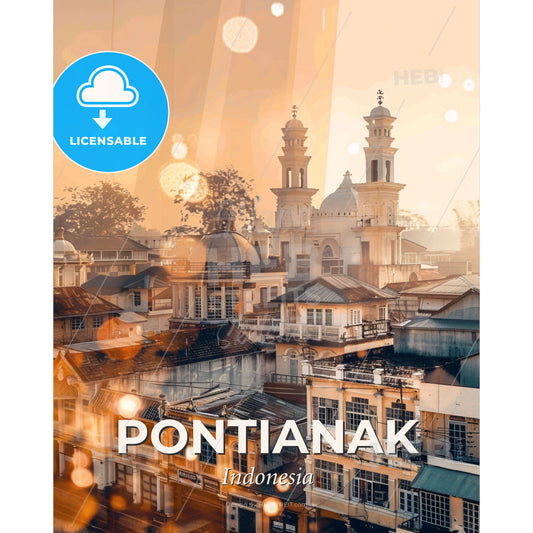 Pontianak Skyline Composite Art Cityscape Bright - A city with many buildings - Square format print template