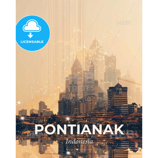 Pontianak Pontianak Skyline Bright Beige - A city with many buildings - Square format print template