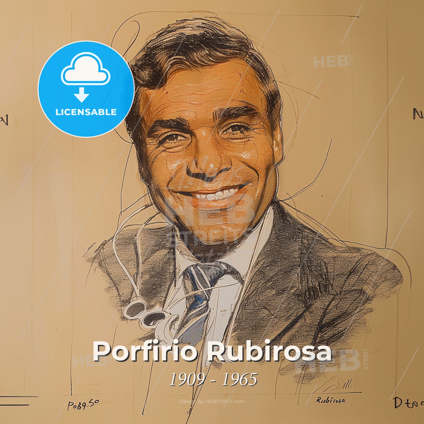 Porfirio Rubirosa, 1909 - 1965, Dominican diplomat and playboy - A Drawing Of A Man Print Template